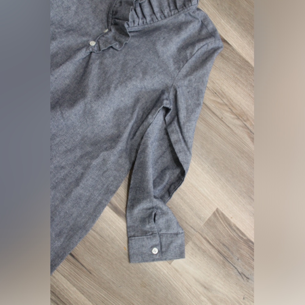 Mud Pie Gray Ruffled Button Down Blouse - image 3